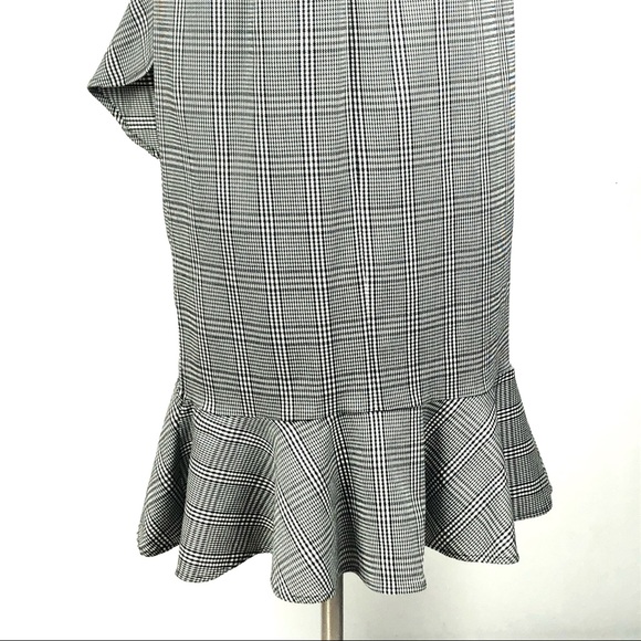CALVIN KLEIN sheath dress ruffle plaid black white - Picture 6 of 8
